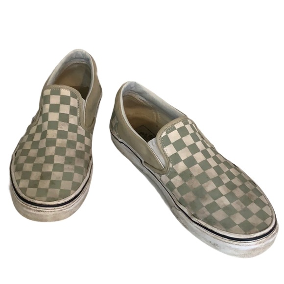 olive green checkered slip on vans